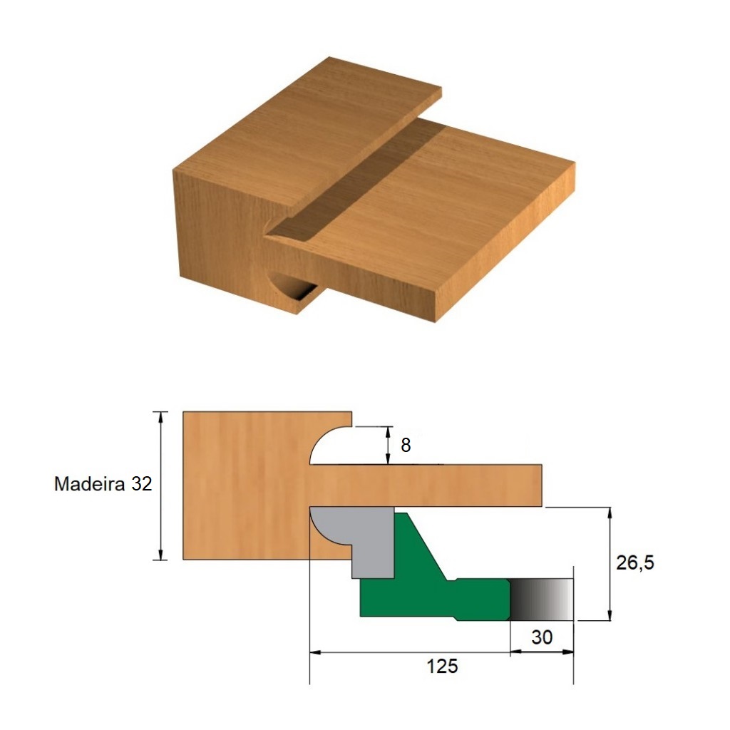 Fresa para Porta Moldurada Ø125 x 32 x 30 - 4 Dentes - Cód. 1182.02